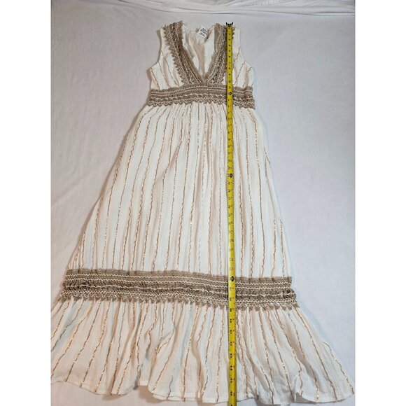 Boho Cream Maxi Dress Gold Accents & Jute Crochet Details By Ashley Taylor OS - Picture 12 of 15